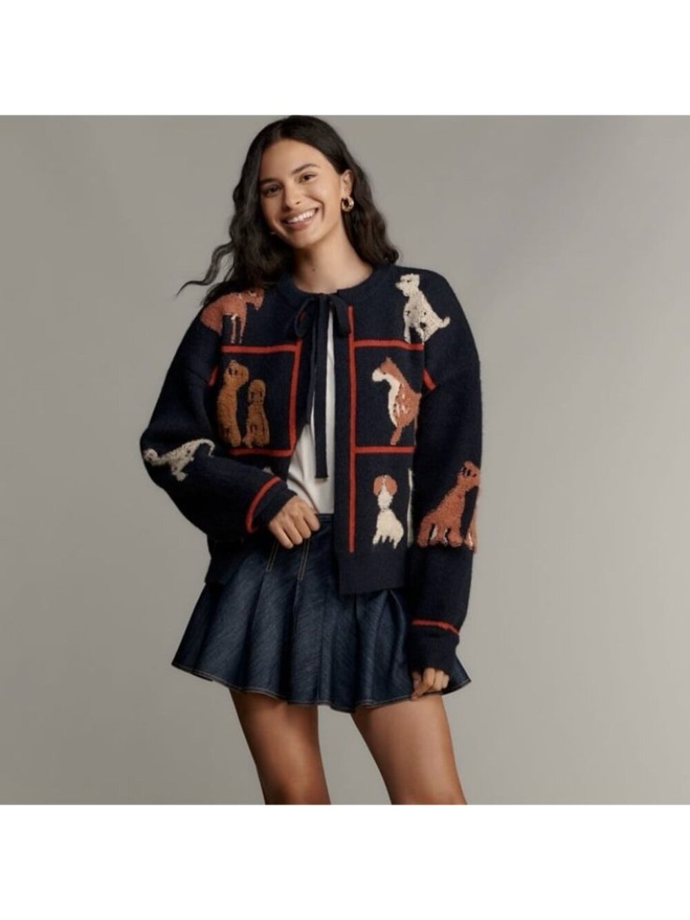 Anthropologie Maeve Dogs Tie-Front Cardigan Sweater - Picture 1 of 10